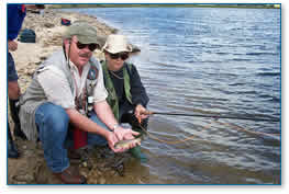 A hooked fish - Trout fishing